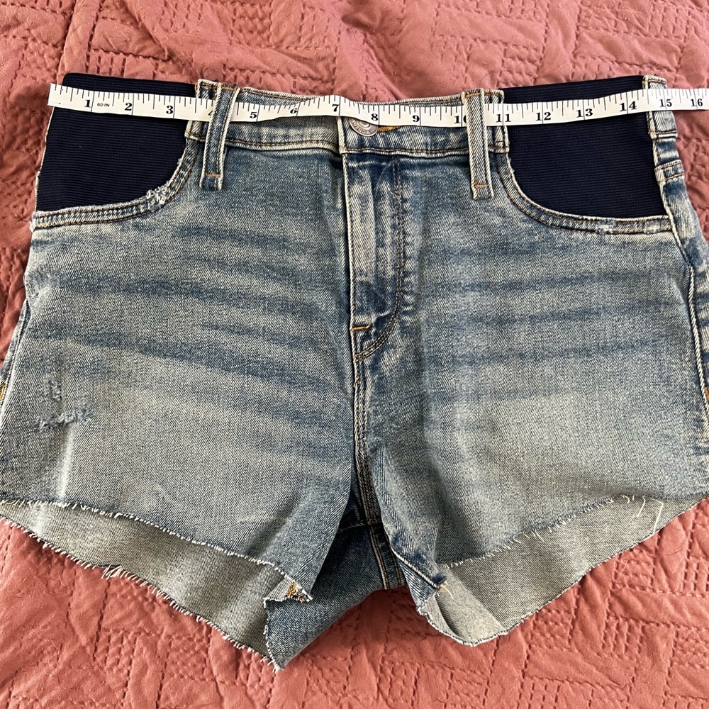 Hudson Maternity Women’s Jeans Light Blue Denim Shorts with Navy Panels